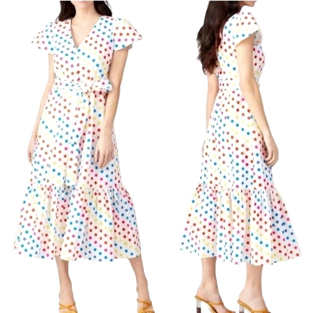 Color Me Courtney Dress Women 4‎ White Dipping Dot Polka Dot Minnie Midi Boho